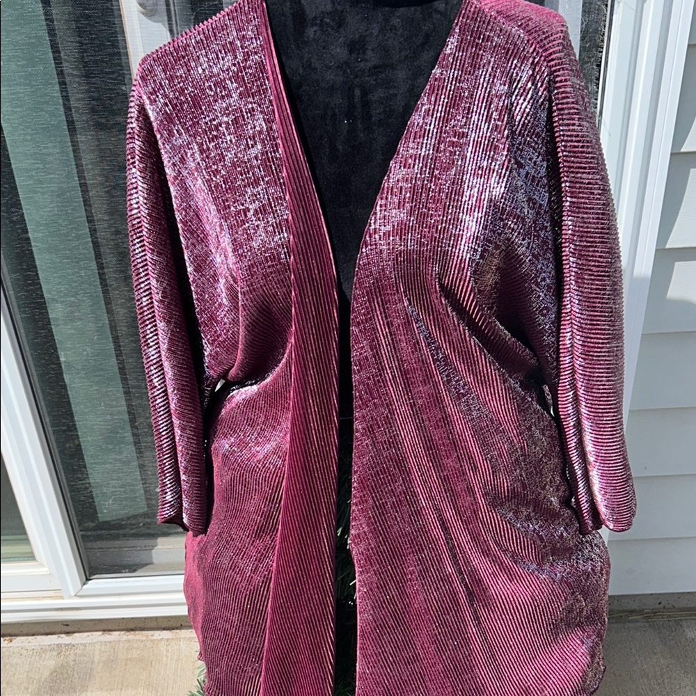 Elegant Burgundy Pleated Cardigan